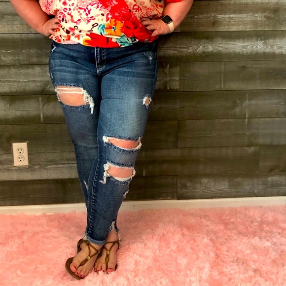 Cello Plus Jeans Mid Rise Distress Crop Skinny - Picture 6 of 14